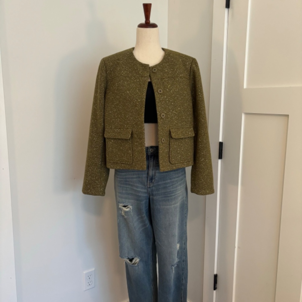 Green and Gold Metallic Cropped Jacket